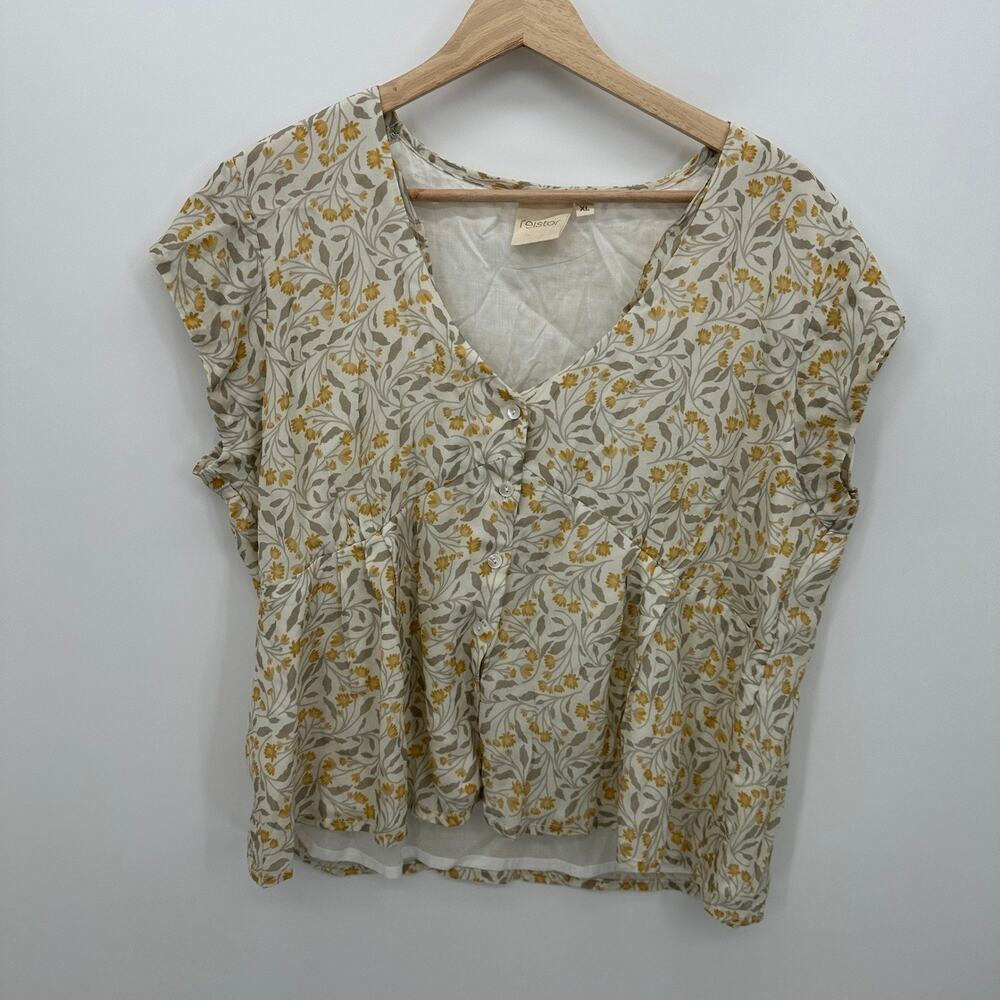 Reistor‎ Womens Microfloral Button Front Babydoll Top Size XL Cotton Feminine